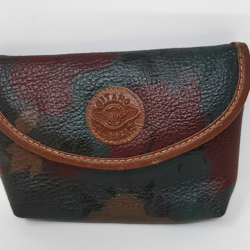 Gitano Classics Wallet Maple Leaves and Flowers Snap Keychain Green Vintage